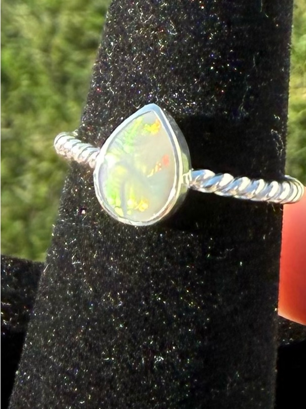 Sterling Silver Teardrop Opal Ring - Multicolor Opal. Australian - Picture 6 of 11